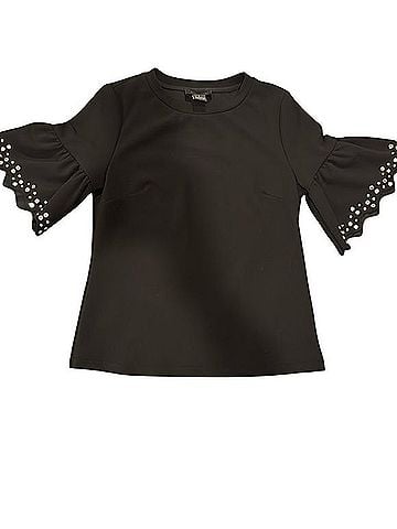 Gracia Black Top With Gold Mirror Sleeve Detail T-Shirt (view 1)