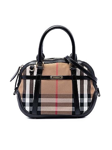 Burberry Small Leather Trimmed House Check Canvas Bridle Orchard Satchel (view 1)