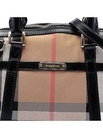 Burberry Small Leather Trimmed House Check Canvas Bridle Orchard Satchel (view 2)