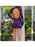 Privy Print Purple Black Cocktail Dress Size S - photo 7