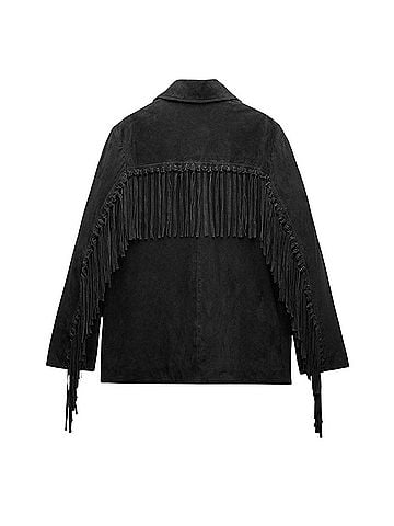 Zara Black Suede Fringe Coat (view 2)