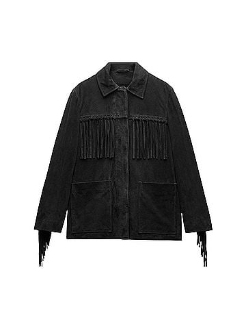 Zara Black Suede Fringe Coat (view 1)