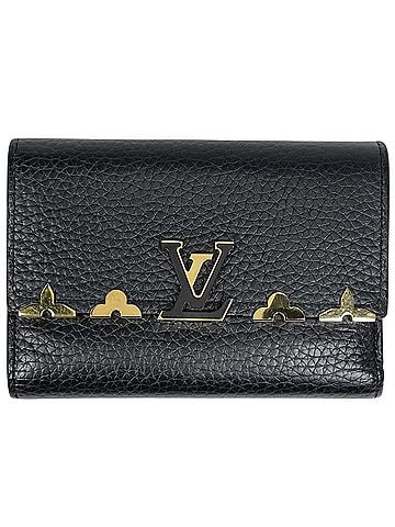 Louis Vuitton Louis Vuitton Portefeuille Capucines Compact Tri-fold Wallet, Taurillon Leather, Black, M82764, with IC chip. (view 1)