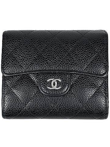 Chanel Chanel Coco Mark Tri-fold Wallet Matelassé Caviar Skin Black AP0231 Women's (view 1)