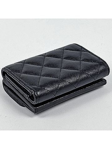 Chanel Chanel Coco Mark Tri-fold Wallet Small Caviar Leather Black Women's (view 2)