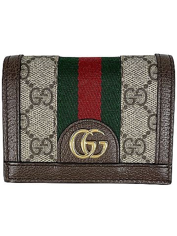 Gucci Gucci Ophidia GG Bi-fold Wallet, Web Pattern, Sherry Line, Coated Canvas, Beige/Brown, 523155, Women's (view 1)