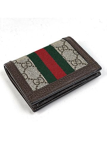 Gucci Gucci Ophidia GG Bi-fold Wallet, Web Pattern, Sherry Line, Coated Canvas, Beige/Brown, 523155, Women's (view 2)