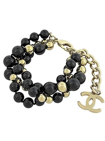 Chanel Chanel Coco Mark Bracelet, Triple Strand, Beaded, GP Black Gold, Women's (view 1)