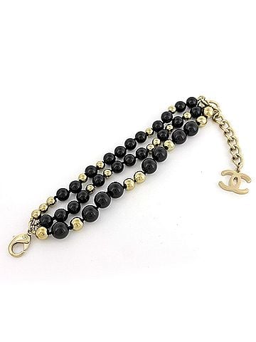 Chanel Chanel Coco Mark Bracelet, Triple Strand, Beaded, GP Black Gold, Women's (view 2)