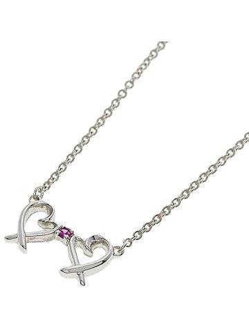 Tiffany & Co. Tiffany &amp; Co. Double Loving Heart Pink Sapphire Necklace, Silver, Women's. (view 1)