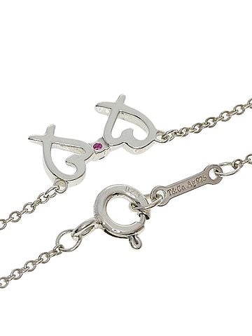 Tiffany & Co. Tiffany &amp; Co. Double Loving Heart Pink Sapphire Necklace, Silver, Women's. (view 2)