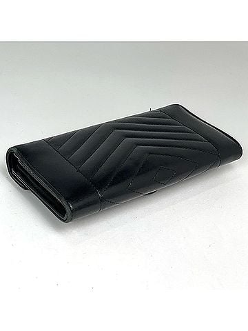Chanel Chanel V-stitch bi-fold long wallet, chevron Coco mark, leather, black, women's. (view 2)