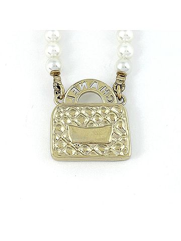 Chanel Chanel Coco Mark Faux Pearl Necklace, Bag Motif, GP (Gold Finish), White Pearl, Women's (view 2)
