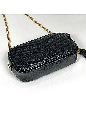 Yves Saint Laurent Yves Saint Laurent Lou Mini Bag, Fringe Leather, Black, 612579, Women's (view 2)