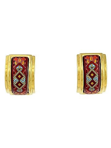 Hermès Hermes enamel earrings, cloisonné enamel, GP (gold plated), red and gold, for women. (view 1)