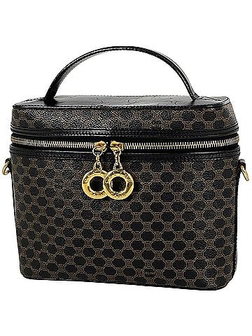 Céline Celine Macadam Pattern Vanity Bag with Circle Logo, Coated Canvas, Black/Brown, Women's Makeup Bag/Pouch (view 1)