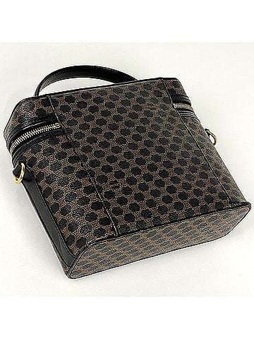 Céline Celine Macadam Pattern Vanity Bag with Circle Logo, Coated Canvas, Black/Brown, Women's Makeup Bag/Pouch (view 2)