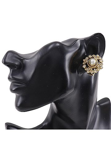 Christian Dior Christian Dior earrings, gold plated, faux pearl, and rhinestone, approximately 22.8g, women's. (view 2)