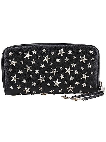 Jimmy Choo Jimmy Choo women's round-zip long wallet with star studs, leather and rhinestones, black. (view 1)