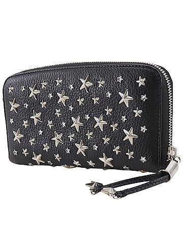 Jimmy Choo Jimmy Choo women's round-zip long wallet with star studs, leather and rhinestones, black. (view 2)