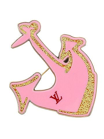 Louis Vuitton Louis Vuitton anchor motif brooch, plastic with gold plating, pink, approximately 25g, women's. (view 1)