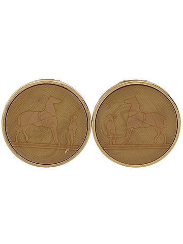 Hermès Hermes Corozo Earrings, Horse Design, Gold Plated, Beige, Approx. 10.0g, Women's. (view 1)