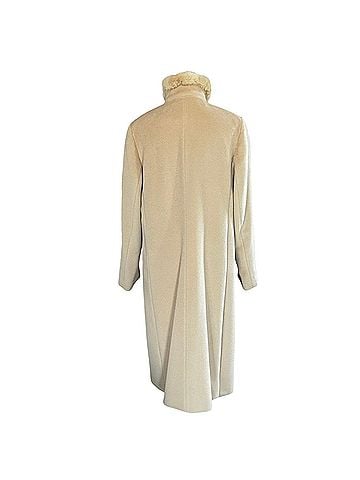 Cinzia Rocca Icons Chinchilla-Trimmed Pure Virgin Wool Long Beige Wool Coat (view 2)