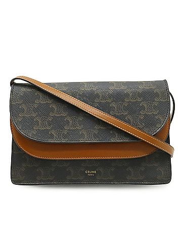 Céline CELINE Triomphe Strap Wallet Clutch Bag Shoulder Pochette Leather Tan Dark Brown 10D852CG9 (view 1)