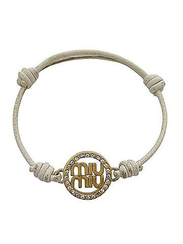 Miu Miu Miu bracelet, white and gold colored leather, metal, rhinestones, hardware. (view 2)