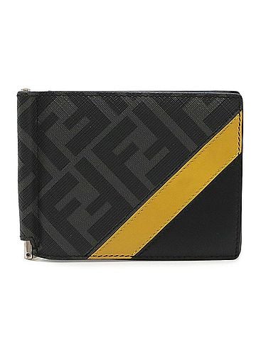 Fendi FENDI Diagonal Zucca Pattern FF Bi-fold Wallet, Money Clip, Card Holder/Business Case, Leather, Black/Yellow, 7M0281 (view 2)