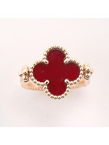 Van Cleef & Arpels Van Cleef &amp; Arpels Alhambra Reversible Guilloché Ring, 1PD, 18K Pink Gold, Diamond, Carnelian Red, Ladies' (view 2)
