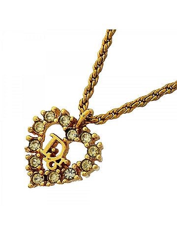 Christian Dior Christian Dior Necklace, Heart Motif, GP Plated, Rhinestone, Gold, Women's (view 1)