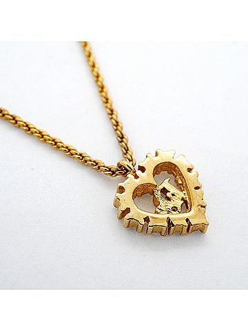 Christian Dior Christian Dior Necklace, Heart Motif, GP Plated, Rhinestone, Gold, Women's (view 2)