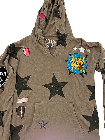 Chaser Olive Star &amp; Tiger Patch Hoodie Pullover Hoodie (view 1)
