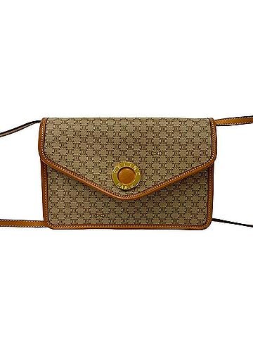 Céline CELINE Vintage Circle Logo Hardware Macadam Pattern Leather Shoulder Bag Pochette Beige Brown 39469 (view 1)
