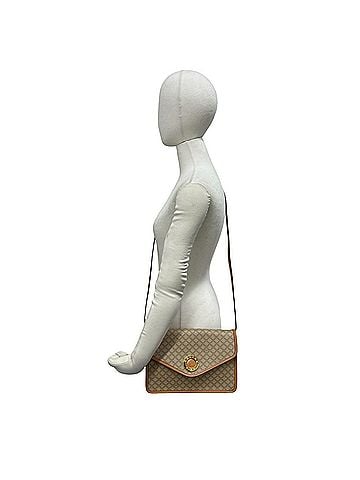 Céline CELINE Vintage Circle Logo Hardware Macadam Pattern Leather Shoulder Bag Pochette Beige Brown 39469 (view 2)