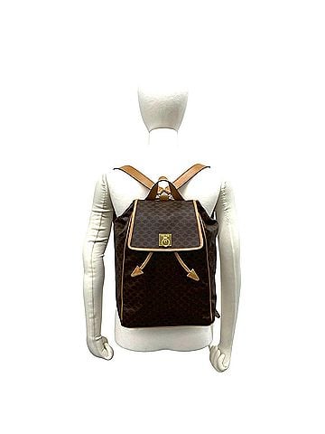 Céline CELINE Vintage Ring Hardware Macadam Pattern Leather Backpack Daypack Brown 48767 (view 2)