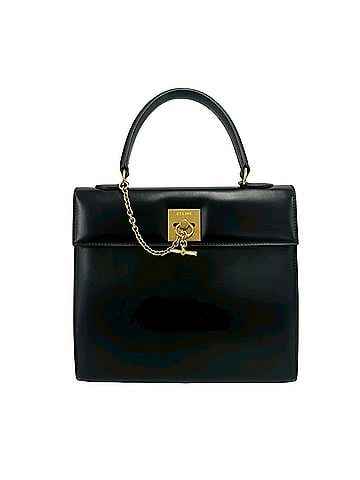 Céline CELINE Vintage Logo Ring Hardware Calf Leather Handbag Tote Bag Black 25720 (view 1)