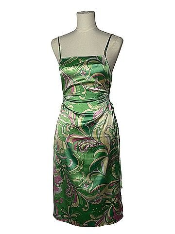 Christian Lacroix Green Psychedelic Paisley Satin Midi Cocktail Dress (view 1)