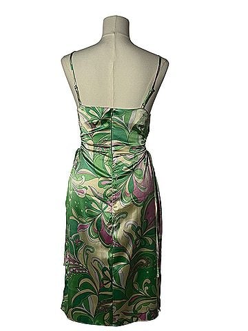 Christian Lacroix Green Psychedelic Paisley Satin Midi Cocktail Dress (view 2)