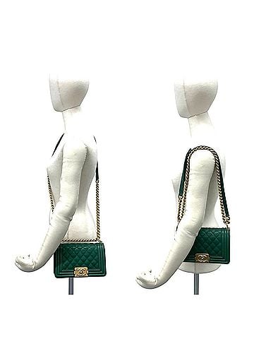 Chanel CHANEL Boy Chanel Coco Mark Caviar Skin Shoulder Bag Green 703-6 (view 2)