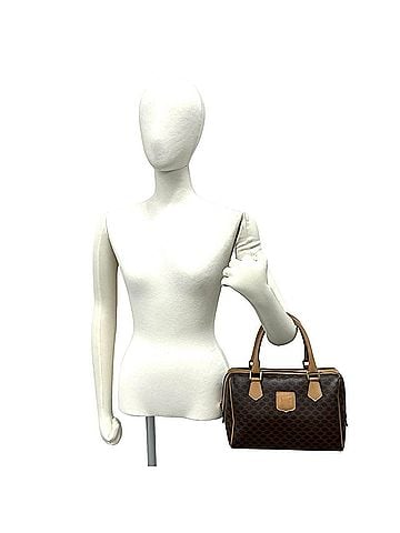 Céline CELINE Vintage Macadam Blazon Triomphe Pattern Leather Handbag Mini Boston Bag Brown 16943 (view 2)