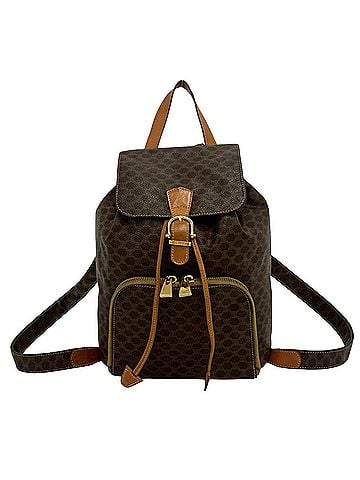 Céline CELINE Vintage Macadam Blazon Pattern Leather Backpack/Daypack, Brown, 24743 (view 1)