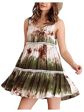 Entro NWT Green Tie Dyed Voile &amp; Lace Mini Slip | Coastal Cowgirl Boho Grunge Fairycore Festival Indie Casual Dress (view 1)