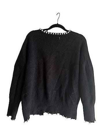 Zesica Black Pearl Trim Open Front Knit Cardigan Sweater Jacket (view 2)