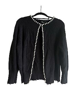Zesica Black Pearl Trim Open Front Knit Cardigan Sweater Jacket (view 1)