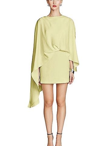 H By Halston Halston Heritage Lemon Draped Crepe Cape Mini Dress Cocktail Dress (view 1)