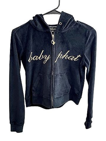 Baby Phat Y2K Black &amp; Gold Velour Tracksuit Hoodie Casual Sweaters (view 1)