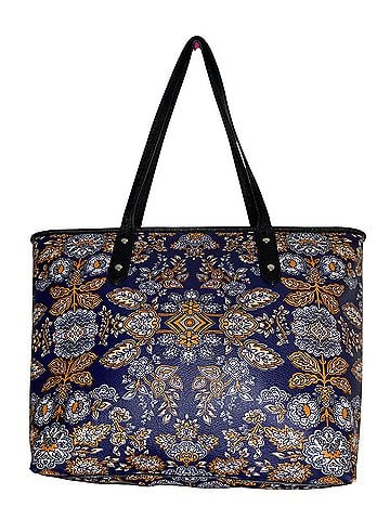 Coach City features a navy and orange paisley floral print on coated canvas Tote (view 2)