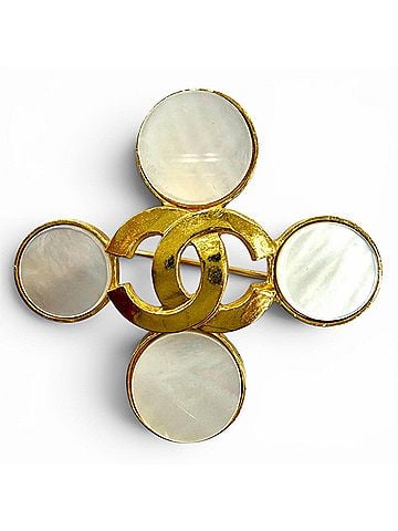 Chanel CHANEL Vintage 95A Coco Mark Shell Brooch, Gold, Made in France, Women's, with Box. (view 1)